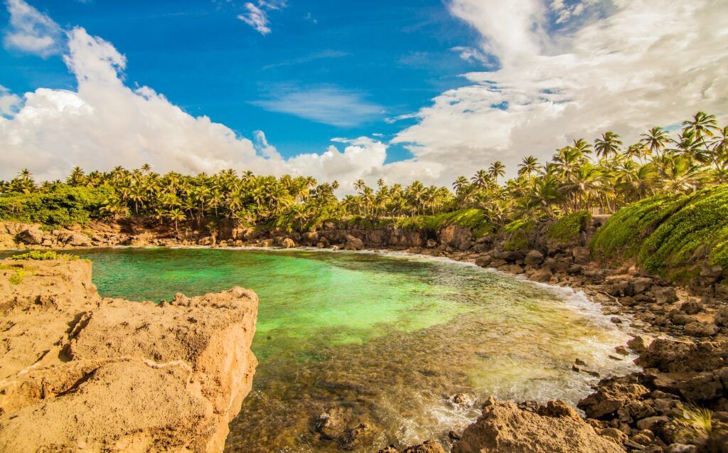Scogli e palme circondano il mare verde di Porto Rico