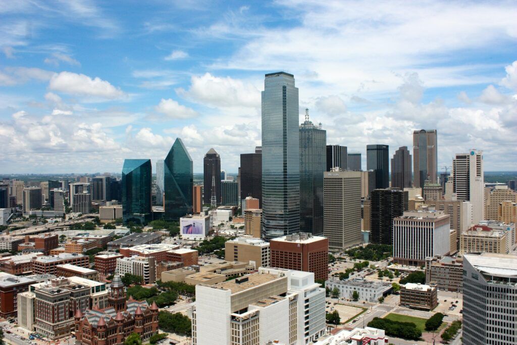 I grattacieli di Dallas in Texas visti dall'alto