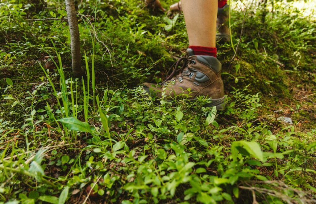 una scarpa da trekking lungo un percorso in montagna