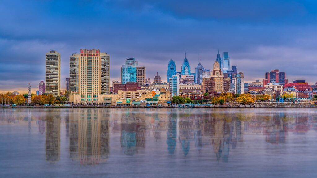 Vista panoramica del centro di Philadelphia